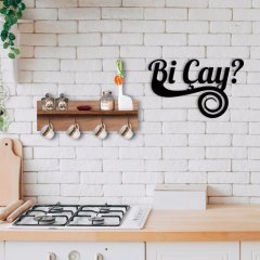 BK Home Doğal Ahşap Raflı Dekoratif Fincan Askılığı ve Bi Çay Duvar Süsü-4