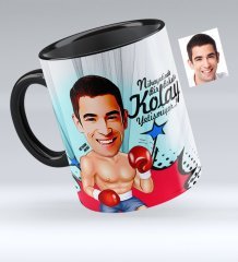 Kişiye Özel Bay Boksör Karikatürlü Siyah Kupa Bardak - 1