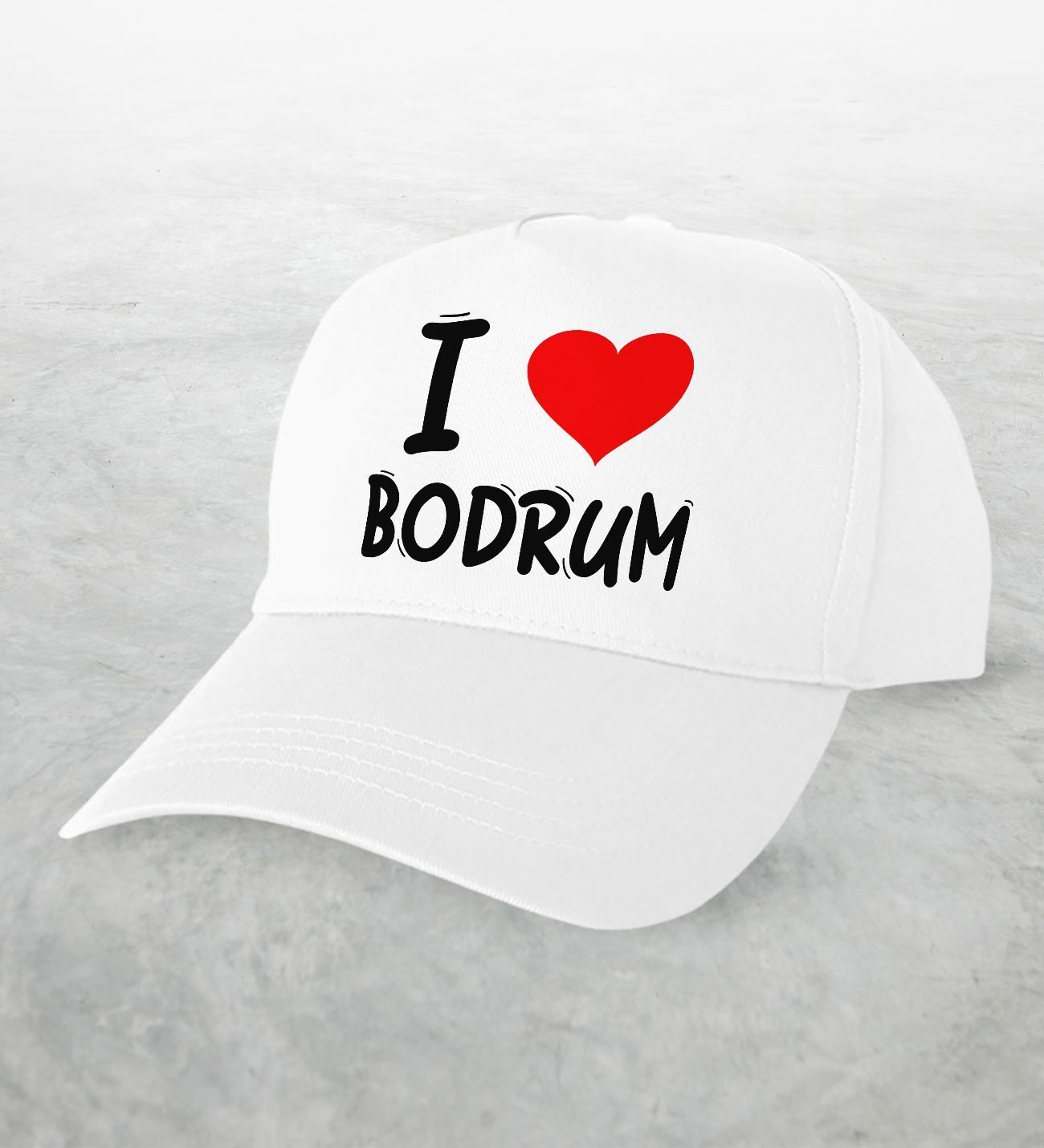 BK Gift I Love Bodrum Tasarımlı Beyaz Şapka - Model 1