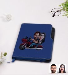 Kişiye Özel Sevgililer Karikatürlü Lacivert Termo Deri Defter-103