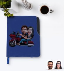 Kişiye Özel Sevgililer Karikatürlü Lacivert Termo Deri Defter-103