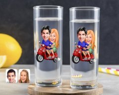 Kişiye Özel Renkli Baskılı Sevgililer Karikatürlü İkili Vodka Bardağı-10