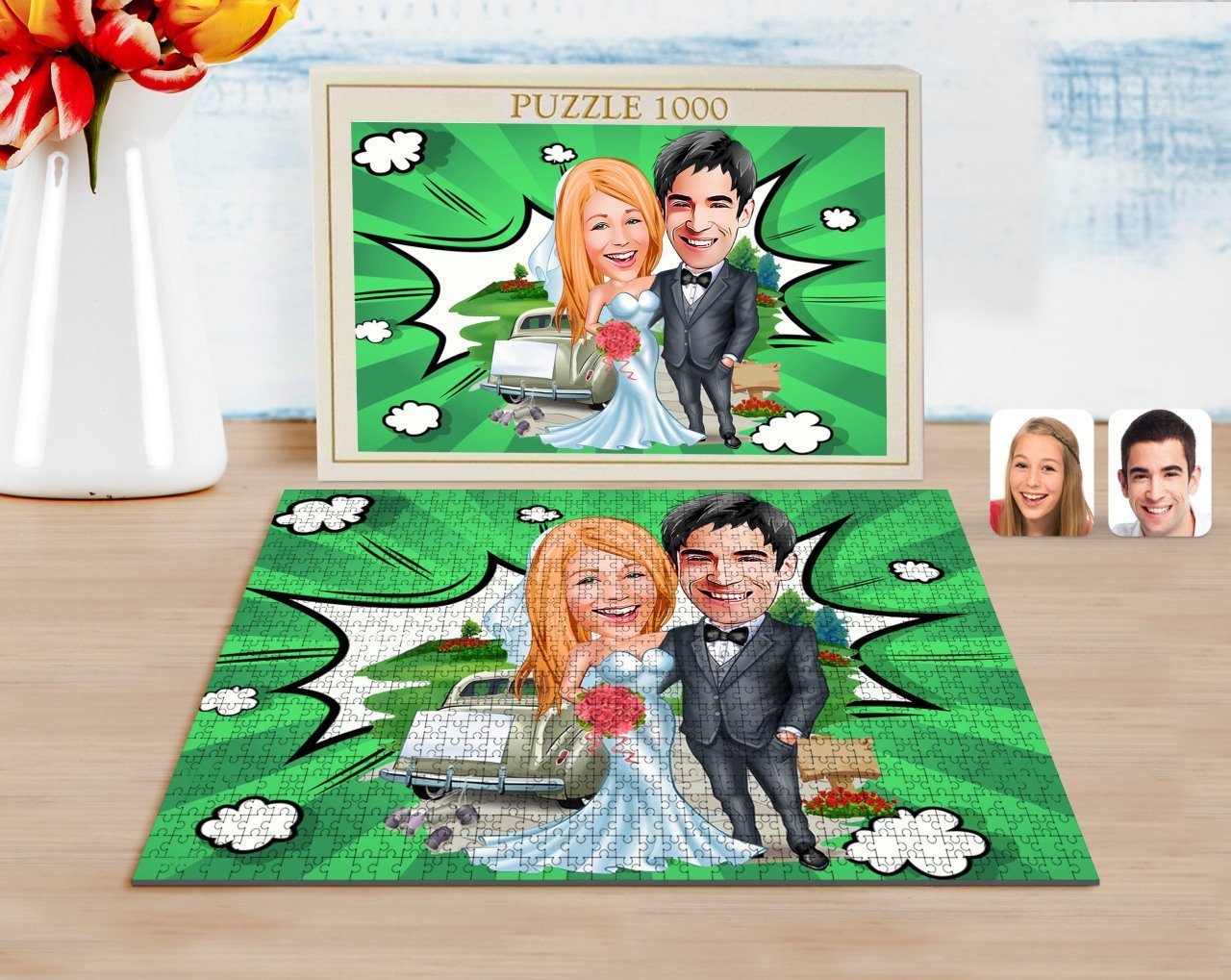 Kişiye Özel Evleniyoruz Karikatürlü 1000 Parça Profesyonel Puzzle-1
