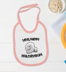 BK Kids Yıkılmadım Dinleniyorum Tasarımlı Pembe Bebek Body Zıbın ve Mama Önlüğü Hediye Seti-1