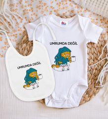 BK Kids Umrumda Değil Tasarımlı Beyaz Bebek Body Zıbın ve Mama Önlüğü Hediye Seti-1