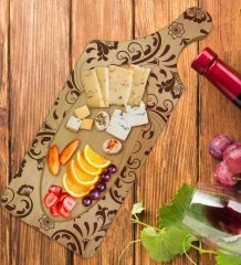 BK Gift Retro Motif Tasarımlı Dikdörtgen Şeklinde Doğal Ahşap Servis ve Sunum Tabağı Model 3