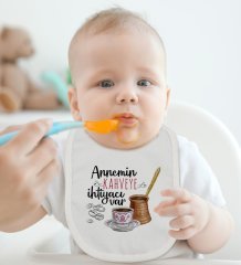 BK Kids Annemin Kahveye İhtiyacı Var Tasarımlı Bebek Body Zıbın ve Mama Önlüğü Hediye Seti - Model 1