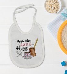 BK Kids Annemin Kahveye İhtiyacı Var Tasarımlı Bebek Body Zıbın ve Mama Önlüğü Hediye Seti - Model 1