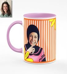 Kişiye Özel Türbanlı Karikatürlü Pembe Kupa Bardak 41p721
