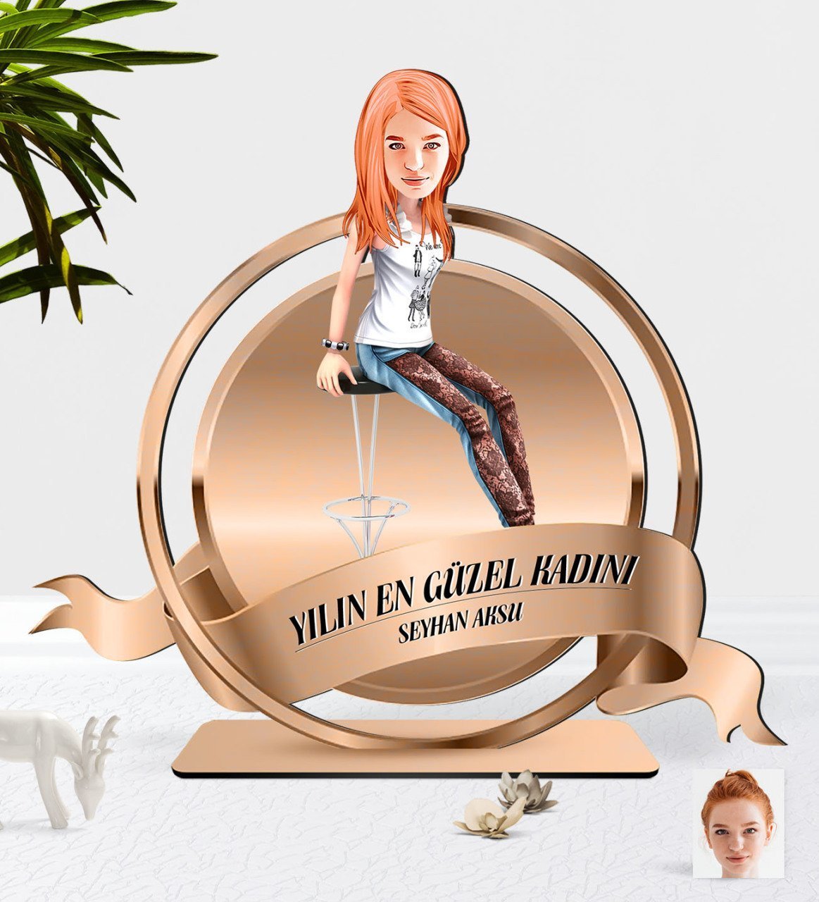 Kişiye Özel Kadın Karikatürlü 3D Ahşap Biblo Plaket-39