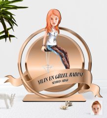 Kişiye Özel Kadın Karikatürlü 3D Ahşap Biblo Plaket-39