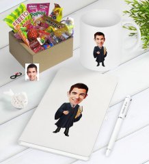 Kişiye Özel Bay Avukat Karikatürlü Nostaljik Lezzetler Defter Kalem Kupa Hediye Seti-1