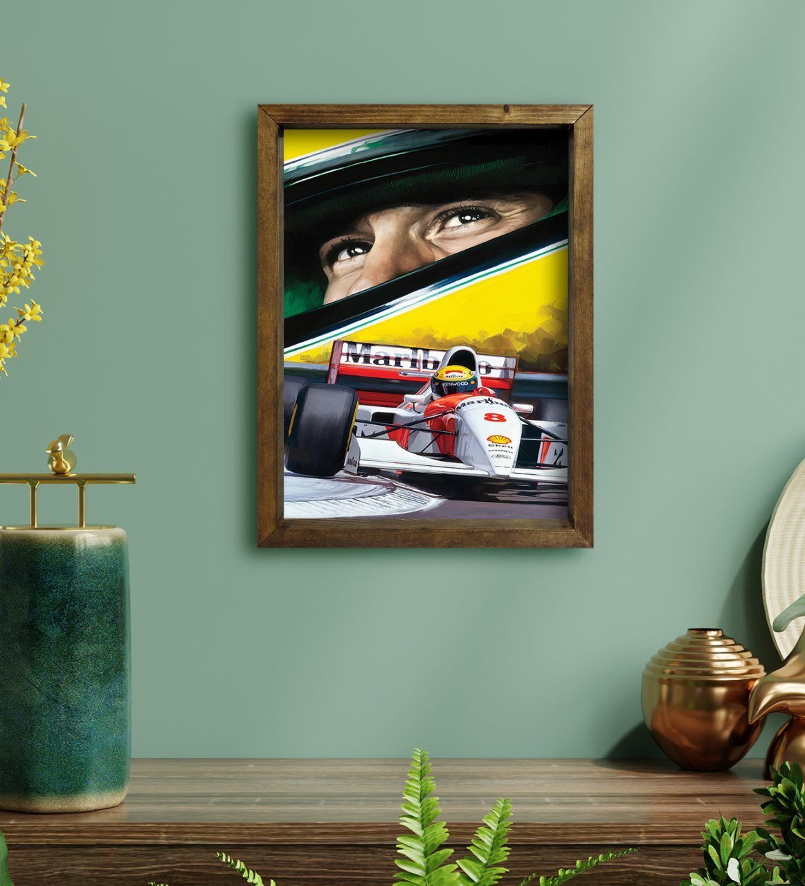 BK Gift F1 Ayrton Senna Tasarımlı Doğal Masif Ahşap Çerçeveli Tablo 30x40cm-1