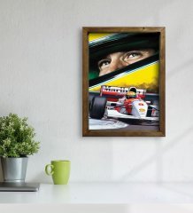 BK Gift F1 Ayrton Senna Tasarımlı Doğal Masif Ahşap Çerçeveli Tablo 30x40cm-1