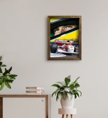 BK Gift F1 Ayrton Senna Tasarımlı Doğal Masif Ahşap Çerçeveli Tablo 30x40cm-1