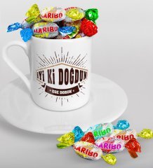 Kişiye Özel İyi ki Doğdun Türk Kahvesi Fincanı ve Haribo Şeker Hediye Seti-3