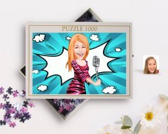 Kişiye Özel Şarkı Söyleyen Kız Karikatürlü 1000 Parça Profesyonel Puzzle-2