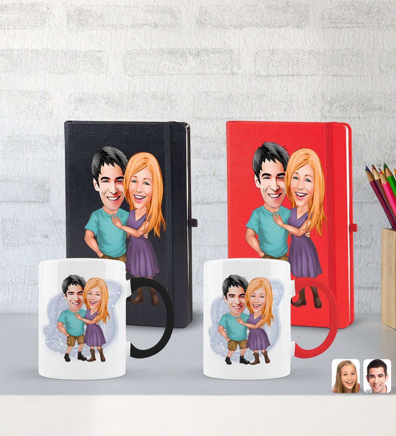 BK Gift Kişiye Özel Sevgililer Karikatürlü 2’li Defter Kupa Hediye Seti, Sevgiliye Hediye, Sevgililer Günü Hediyesi-6