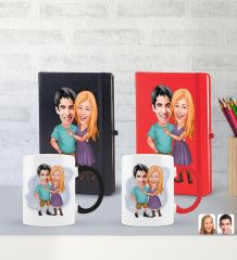 BK Gift Kişiye Özel Sevgililer Karikatürlü 2’li Defter Kupa Hediye Seti, Sevgiliye Hediye, Sevgililer Günü Hediyesi-6