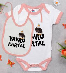 BK Kids Yavru Kartal Tasarımlı Pembe Bebek Body Zıbın ve Mama Önlüğü Hediye Seti-1