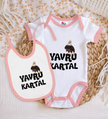 BK Kids Yavru Kartal Tasarımlı Pembe Bebek Body Zıbın ve Mama Önlüğü Hediye Seti-1