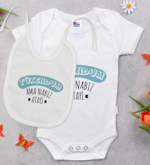 BK Kids Tükendum Tasarımlı Beyaz Bebek Body Zıbın ve Mama Önlüğü Hediye Seti-1