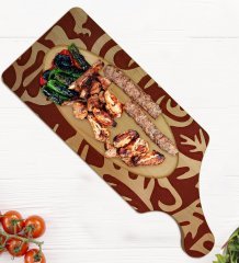 BK Gift Retro Motif Tasarımlı Dikdörtgen Şeklinde Doğal Ahşap Servis ve Sunum Tabağı Model 2