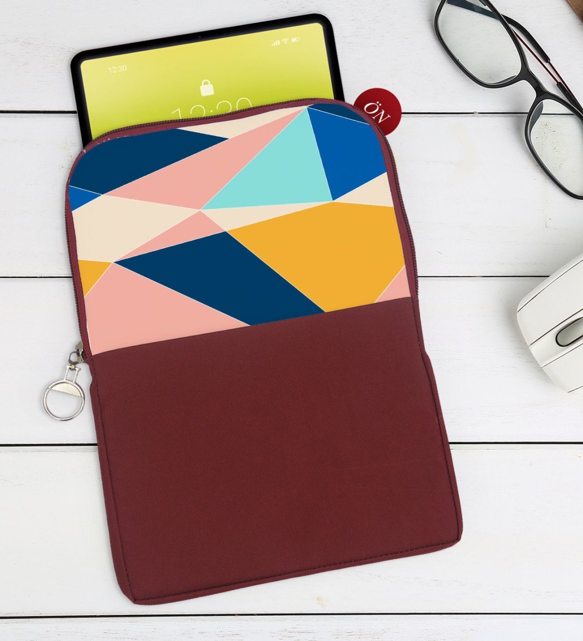 BK Gift Modern Art Tasarımlı Taşınabilir Koruyucu Tablet Kılıfı & Organizer Çanta - Bordo-2