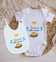 BK Kids Annemin Kahve Zamanı Tasarımlı Bebek Body Zıbın ve Mama Önlüğü Hediye Seti - Model 1