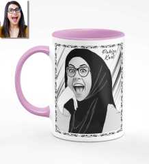 Kişiye Özel Türbanlı Karikatürlü Pembe Kupa Bardak 40p720