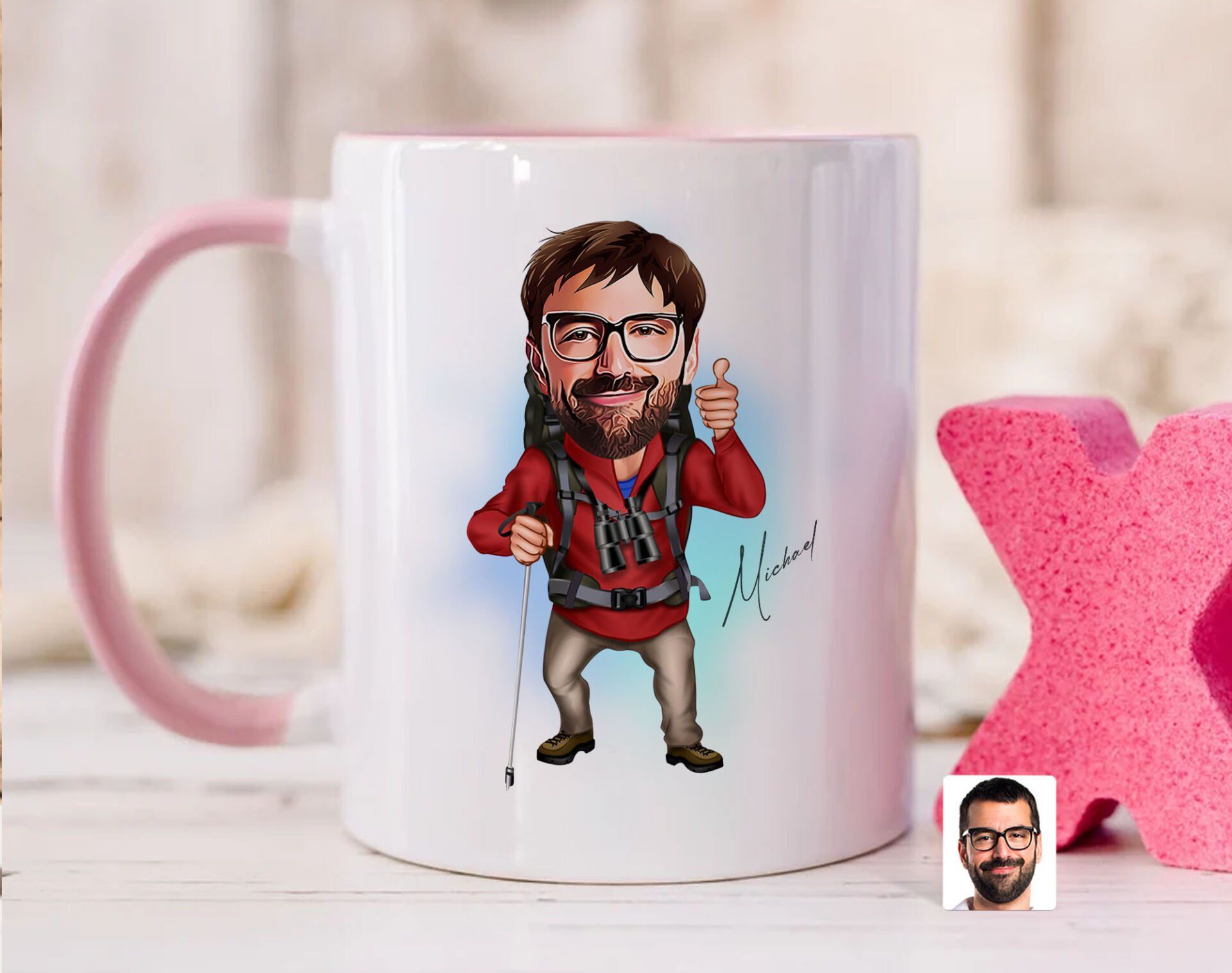 Bk Gift Kişiye Özel Gezgin Karikatürlü Pembe Kupa Bardak-1, Sevgiliye Hediye, Arkadaşa Hediye