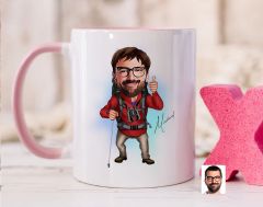 Bk Gift Kişiye Özel Gezgin Karikatürlü Pembe Kupa Bardak-1, Sevgiliye Hediye, Arkadaşa Hediye