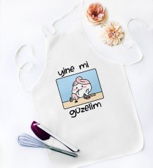 BK Gift Yine Mi Güzelim Tasarımlı Beyaz Mutfak Önlüğü - Model 1