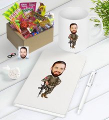 Kişiye Özel Asker Karikatürlü Nostaljik Lezzetler Defter Kalem Kupa Hediye Seti-2