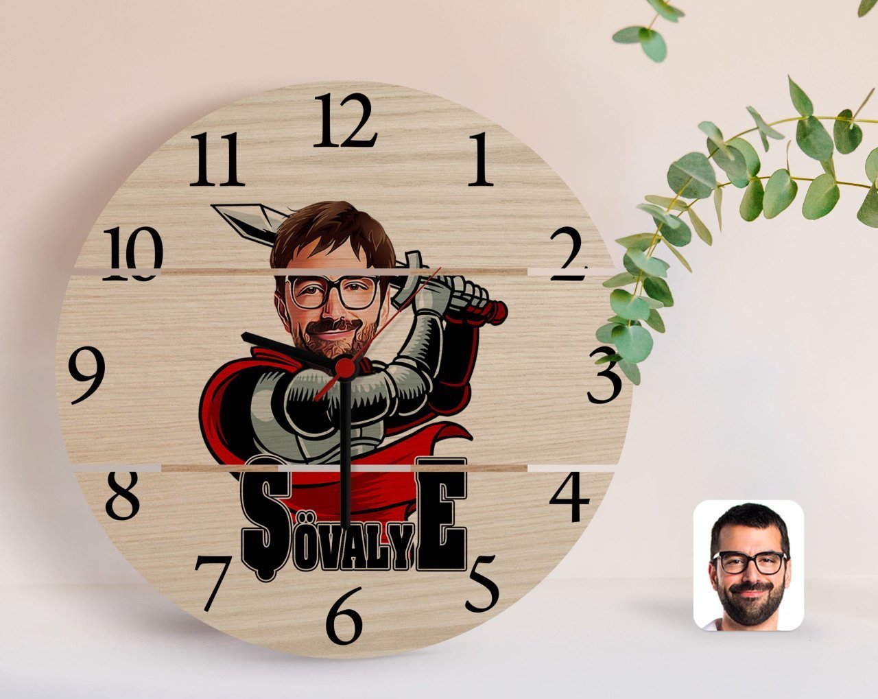 Kişiye Özel Şövalye Karikatürlü Otantik Ahşap Palet Saat-1