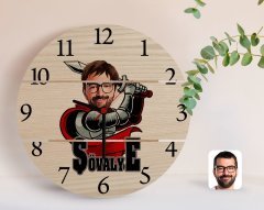 Kişiye Özel Şövalye Karikatürlü Otantik Ahşap Palet Saat-1