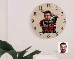 Kişiye Özel Şövalye Karikatürlü Otantik Ahşap Palet Saat-1