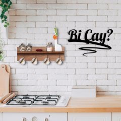 BK Home Doğal Ahşap Raflı Dekoratif Fincan Askılığı ve Bi Çay Duvar Süsü-2