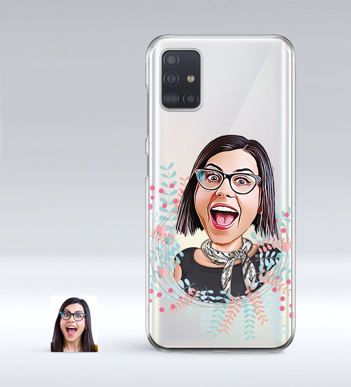 Kişiye Özel Bayan Karikatürlü Samsung Galaxy A51 İnce Şeffaf Silikon Telefon Kapağı-50