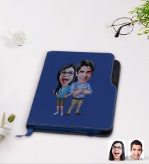 Kişiye Özel Sevgililer Karikatürlü Lacivert Termo Deri Defter-101