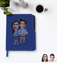 Kişiye Özel Sevgililer Karikatürlü Lacivert Termo Deri Defter-101