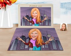 Kişiye Özel Şarkı Söyleyen Kız Karikatürlü 1000 Parça Profesyonel Puzzle-1