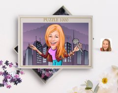 Kişiye Özel Şarkı Söyleyen Kız Karikatürlü 1000 Parça Profesyonel Puzzle-1