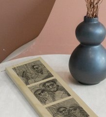 Kişiye Özel Karakalem 3 Fotoğraflı ve Mesajlı Dekoratif Doğal Ahşap Çerçeve