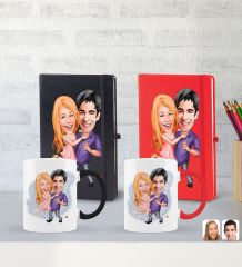 BK Gift Kişiye Özel Sevgililer Karikatürlü 2’li Defter Kupa Hediye Seti, Sevgiliye Hediye, Sevgililer Günü Hediyesi-5
