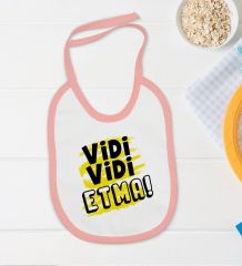 BK Kids Vidi Vidi Etma Tasarımlı Pembe Bebek Body Zıbın ve Mama Önlüğü Hediye Seti-1