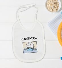 BK Kids Tükendim Tasarımlı Beyaz Bebek Body Zıbın ve Mama Önlüğü Hediye Seti-1