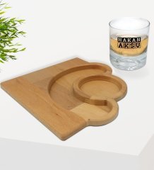 Kişiye Özel İsimli Viski Bardağı ve Doğal Masif Ahşap Yarım Ay Sunum Tabağı Çerezlik Hediye Seti-30