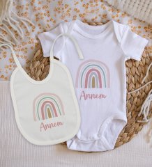 BK Kids Annem Tasarımlı Bebek Body Zıbın ve Mama Önlüğü Hediye Seti - Model 1