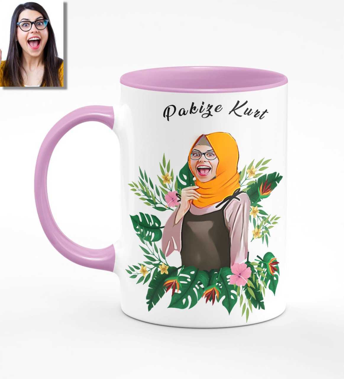 Kişiye Özel Türbanlı Karikatürlü Pembe Kupa Bardak 39p719